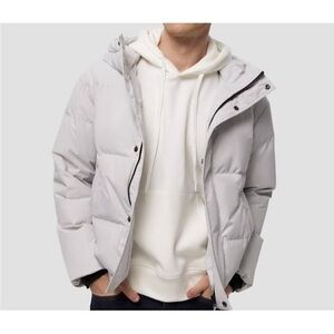 LATTELIER Unisex Boxy Oversized Down Puffer Jacket Light Silver Grey Size M NWOT